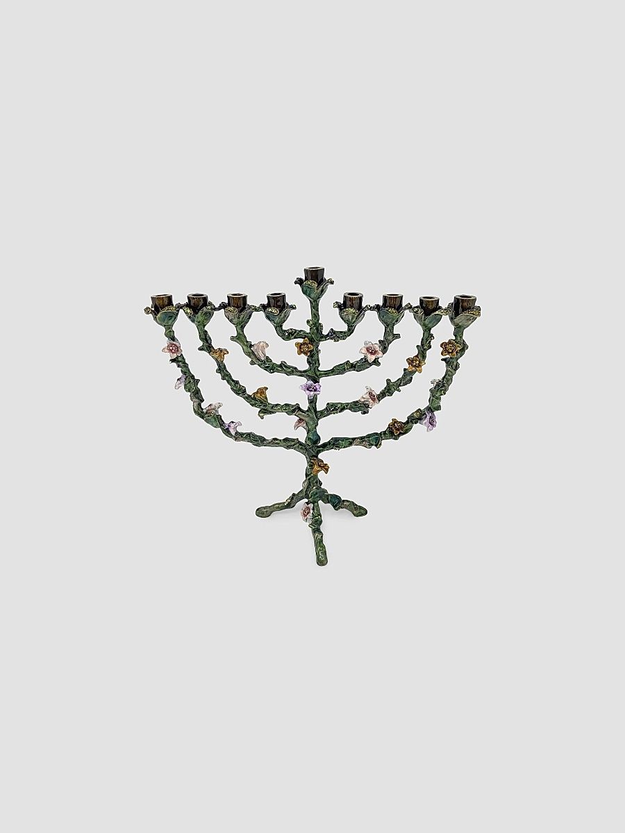Enameled Jeweled Floral Menorah