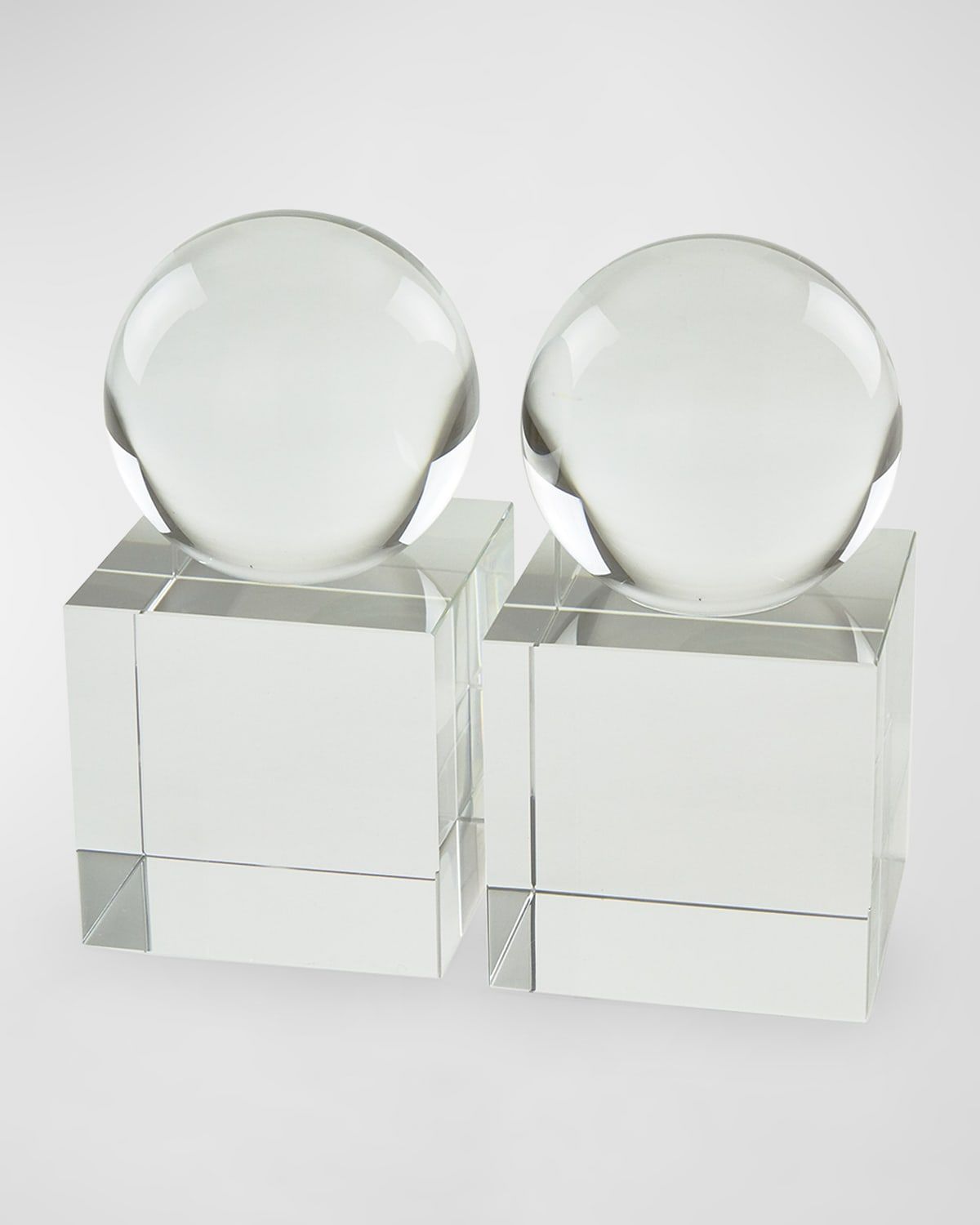Clear Crystal Sphere Book End Pair
