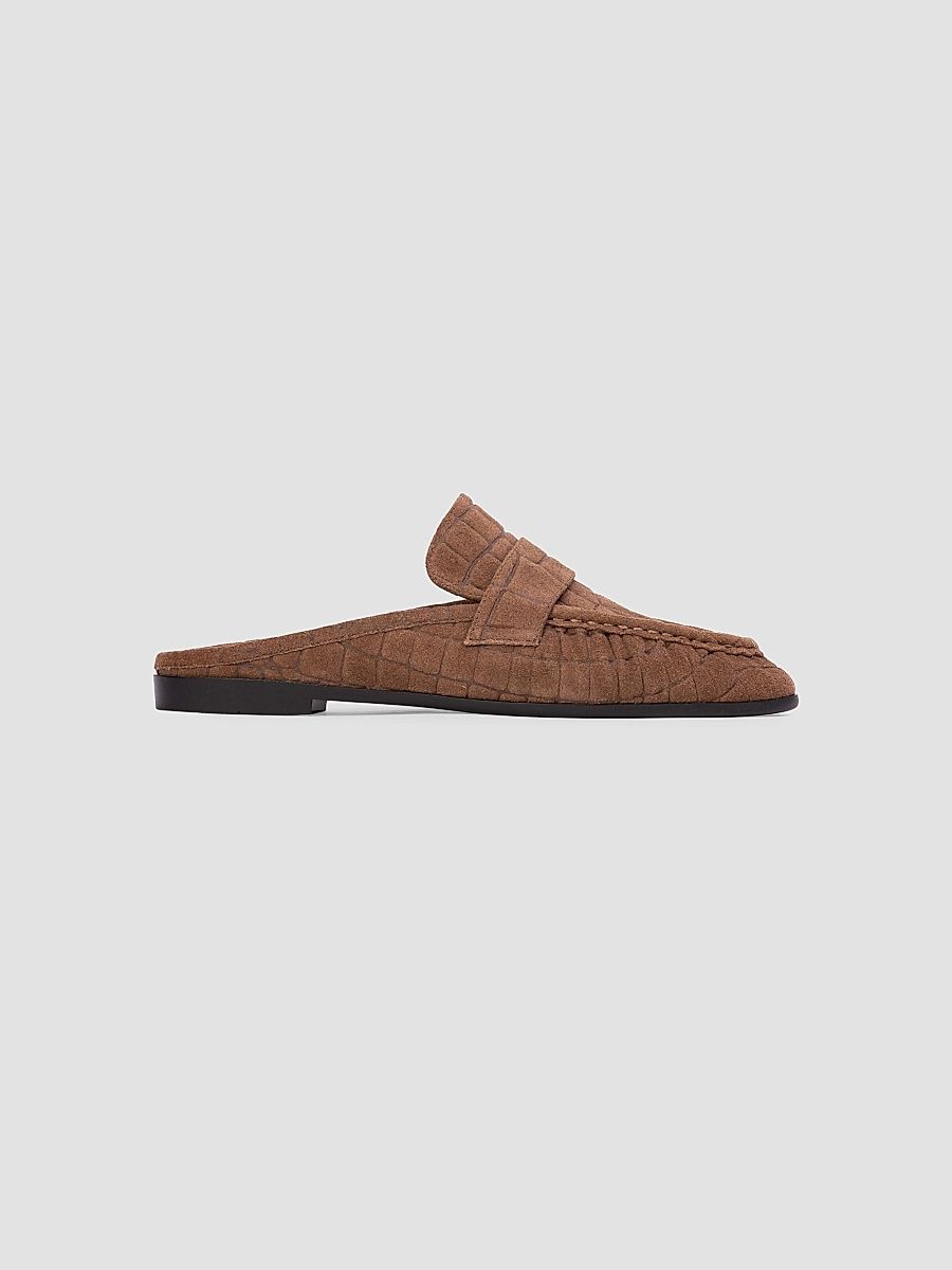 Women's Gabby Croc Suede Loafer Mules - Brown Croc Suede - Size 12