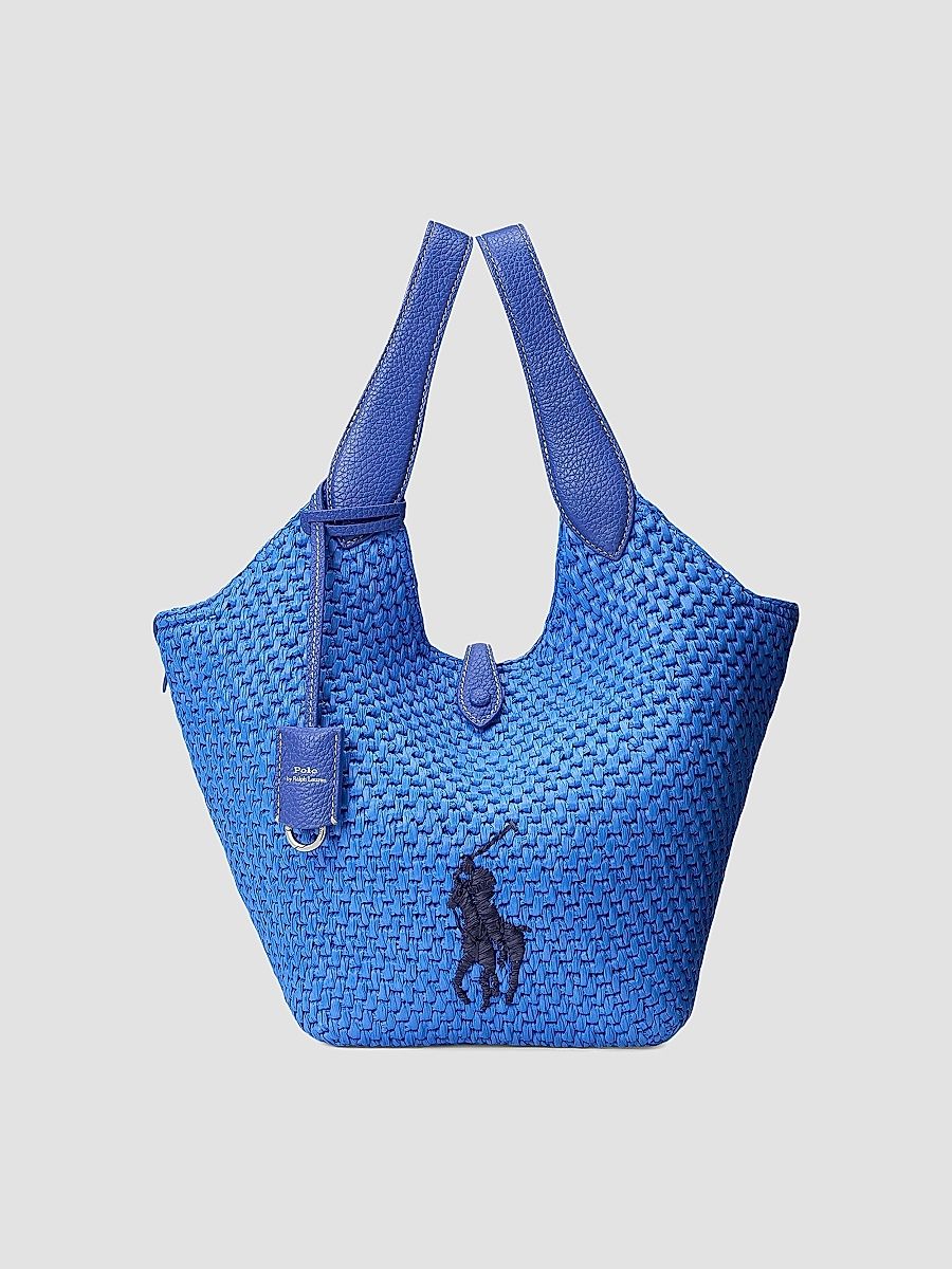 Polo Ralph Lauren Women's Embroidered Logo Raffia Leather Tote Bag - Jellyfish
