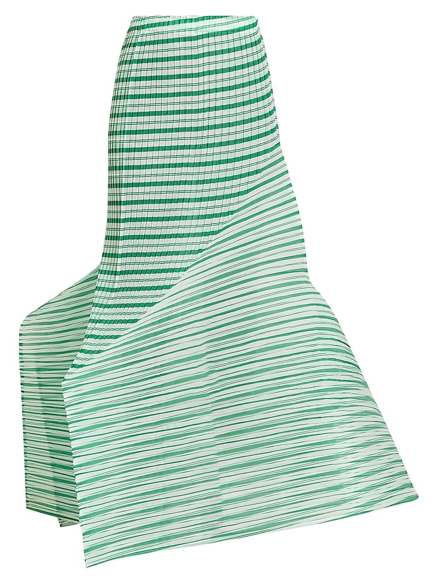 Women's Generic Stripes Machine Pleats Maxi Skirt - Green Hued - Size Small
