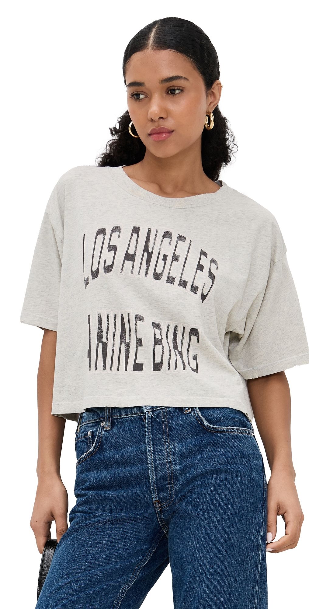 ANINE BING Johnny Cropped Tee Grey XS