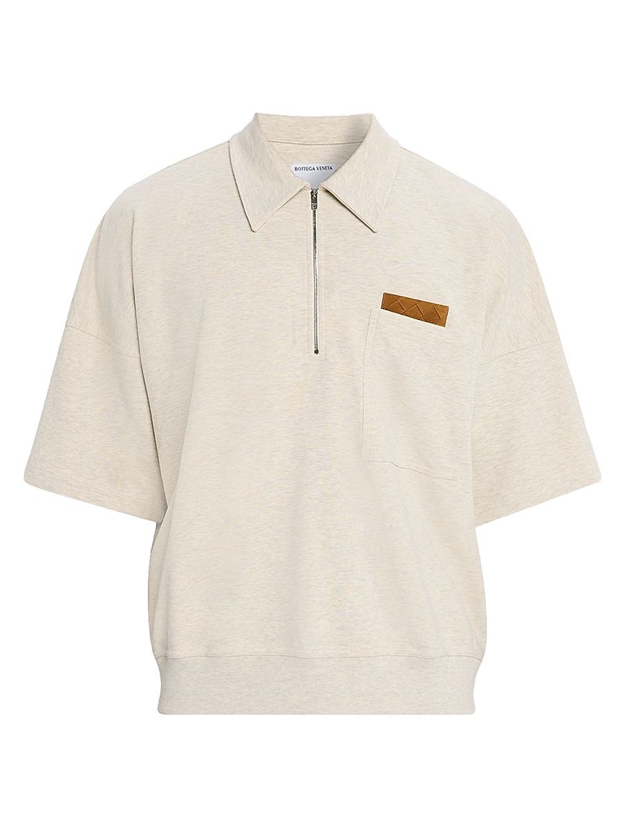 Men's Intrecciato Suede-Trim Jersey Polo Shirt - Sea Salt - Size XL