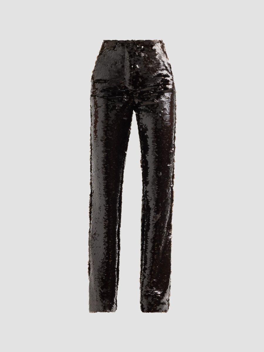 LaQuan Smith Women's Sequin High-Rise Flared Pants - Chocolate - Size XL
