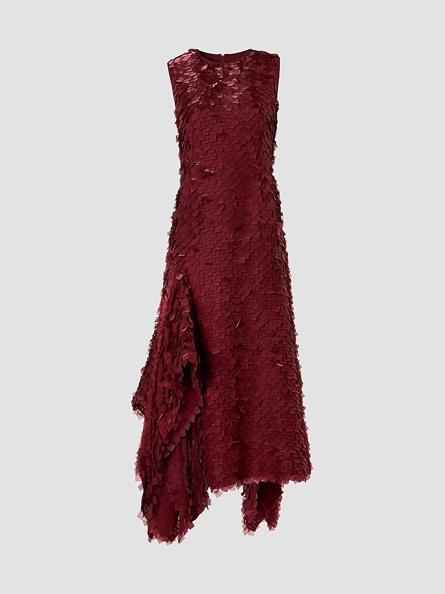 Women's Silk-Organza Layered Tile Midi-Dress - Merlot Red - Size 14