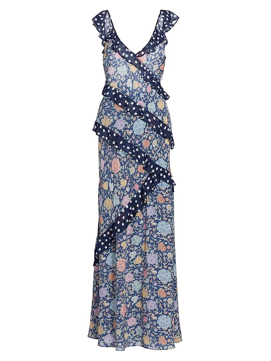 Women's Gail Floral Ruffle Maxi Dress - Camellia Garden Navy Mix - Size Large