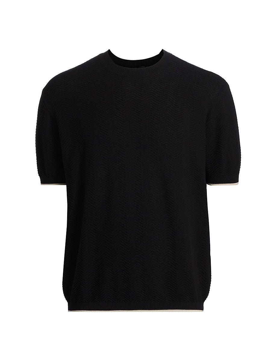 Men's Tipped Chevron Short-Sleeve Sweater - Navy Chevron - Size XXL