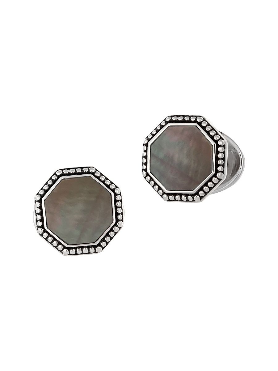 Men's Octagon Mother-Of-Pearl Stainless Steel Cufflinks - Grey
