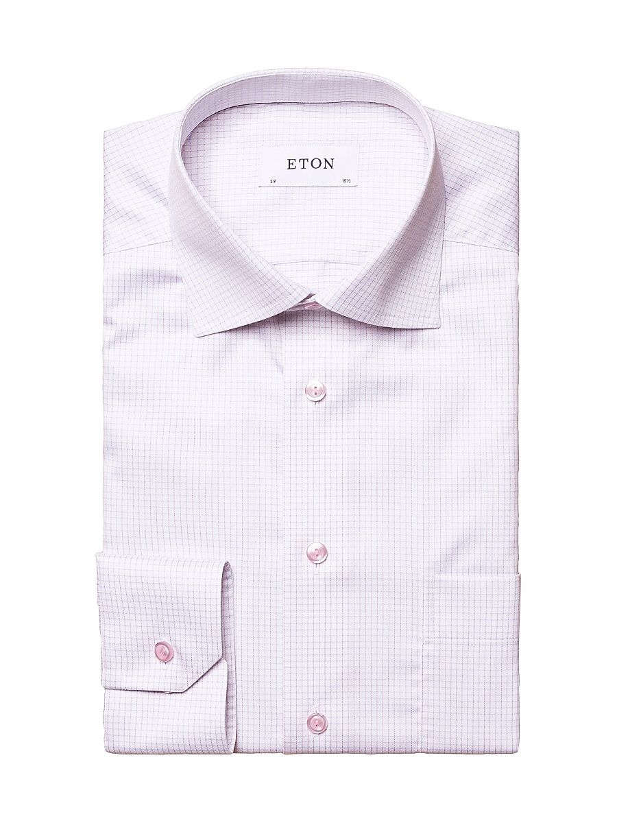Men's Grid Check Classic-Fit Dress Shirt - Pink - Size 16.5