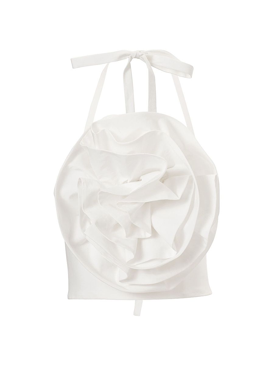 Women's Rose Halterneck Cotton-Blend Top - White - Size 10