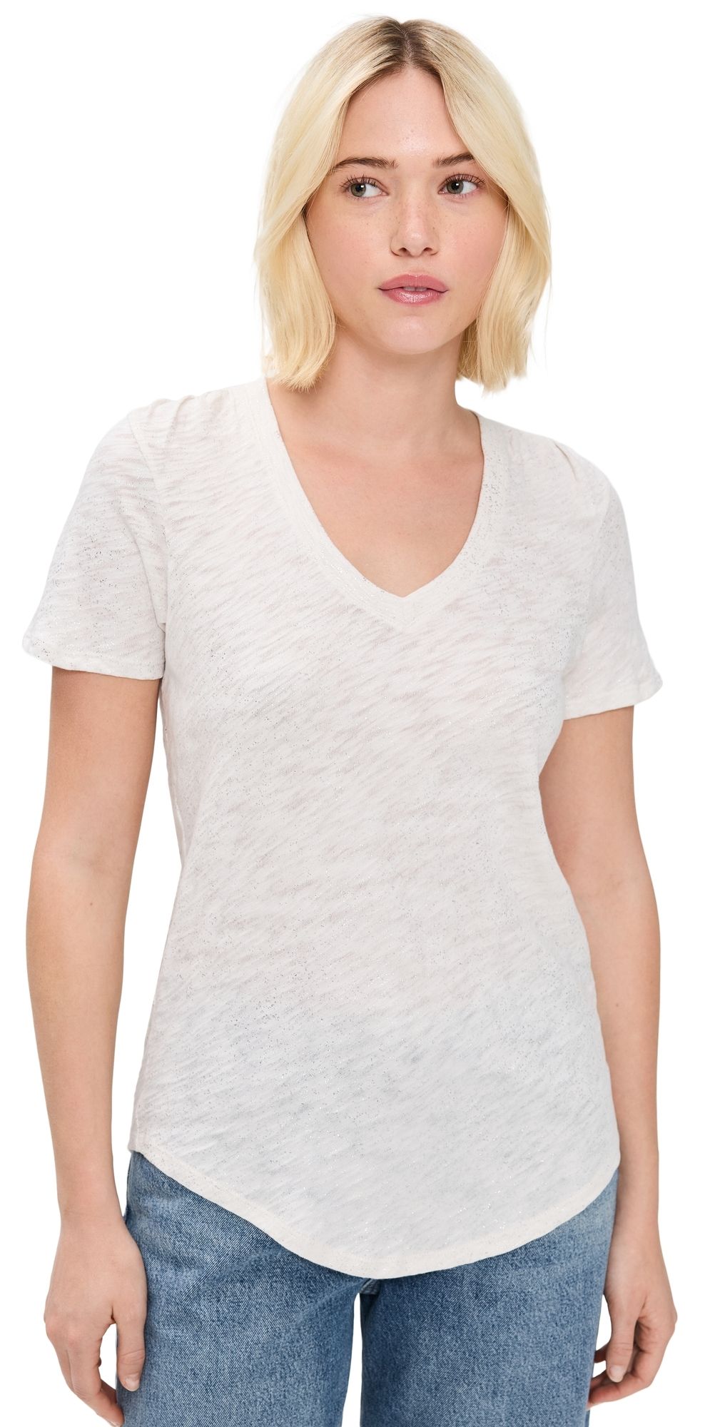 ATM Anthony Thomas Melillo Slub Jersey Classic V Neck Tee Seashell/Silver S