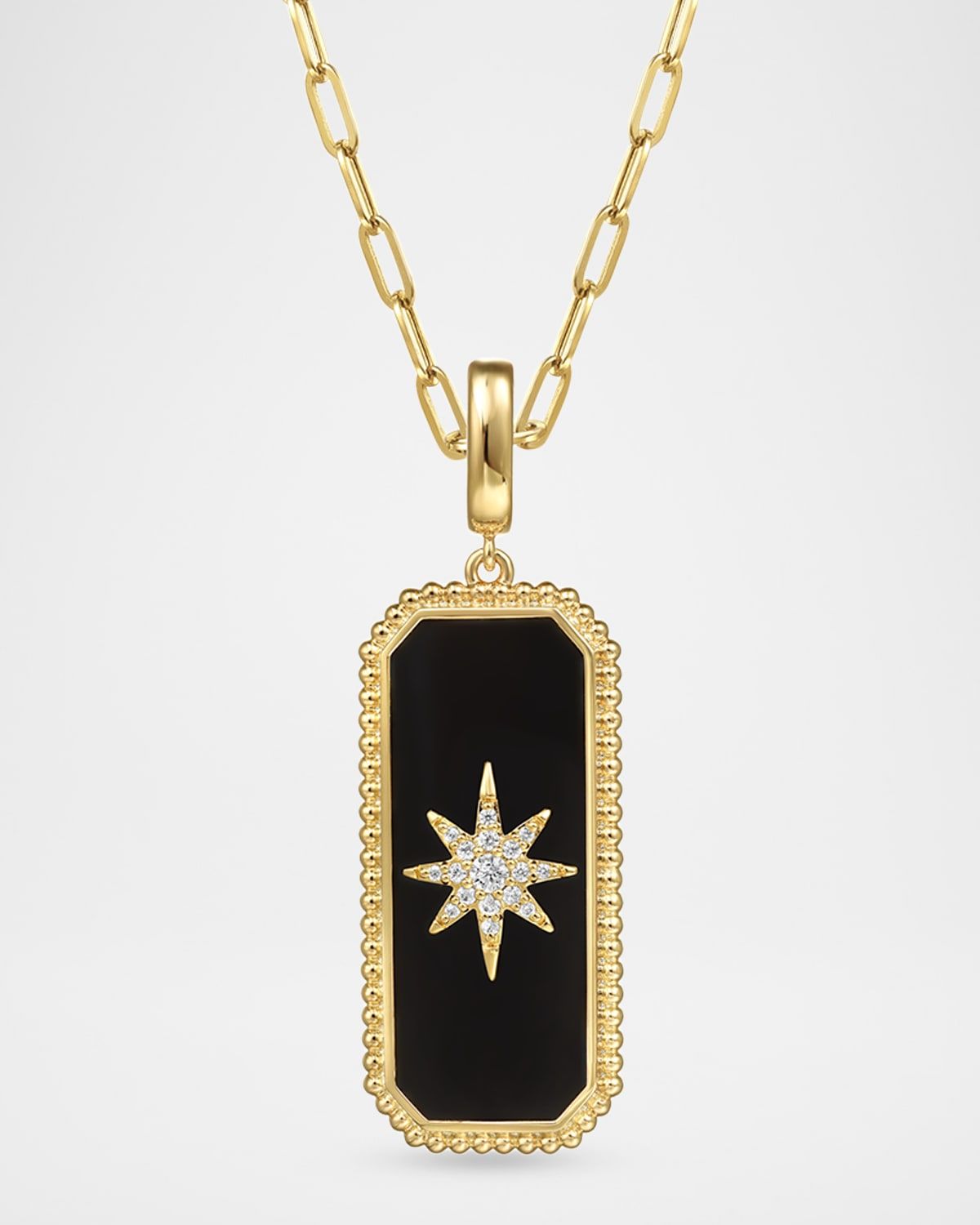 14K Yellow Gold Diamond and Onyx Bujukan Medallion Pendant