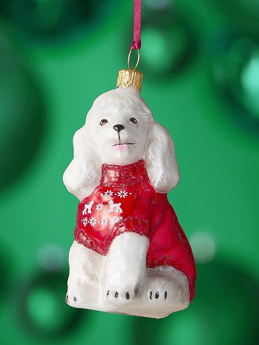 Poodle In Nordic Sweater Glass Ornament