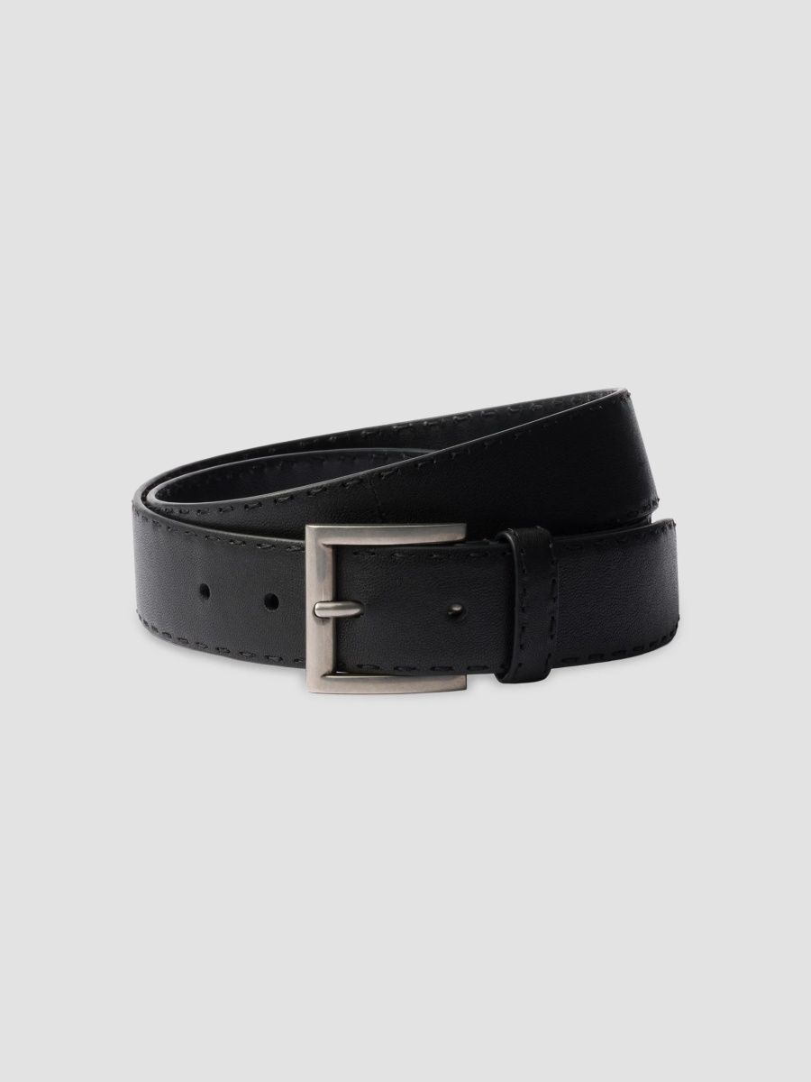 Prada Men's Antiqued Leather Belt - Black - Size 32