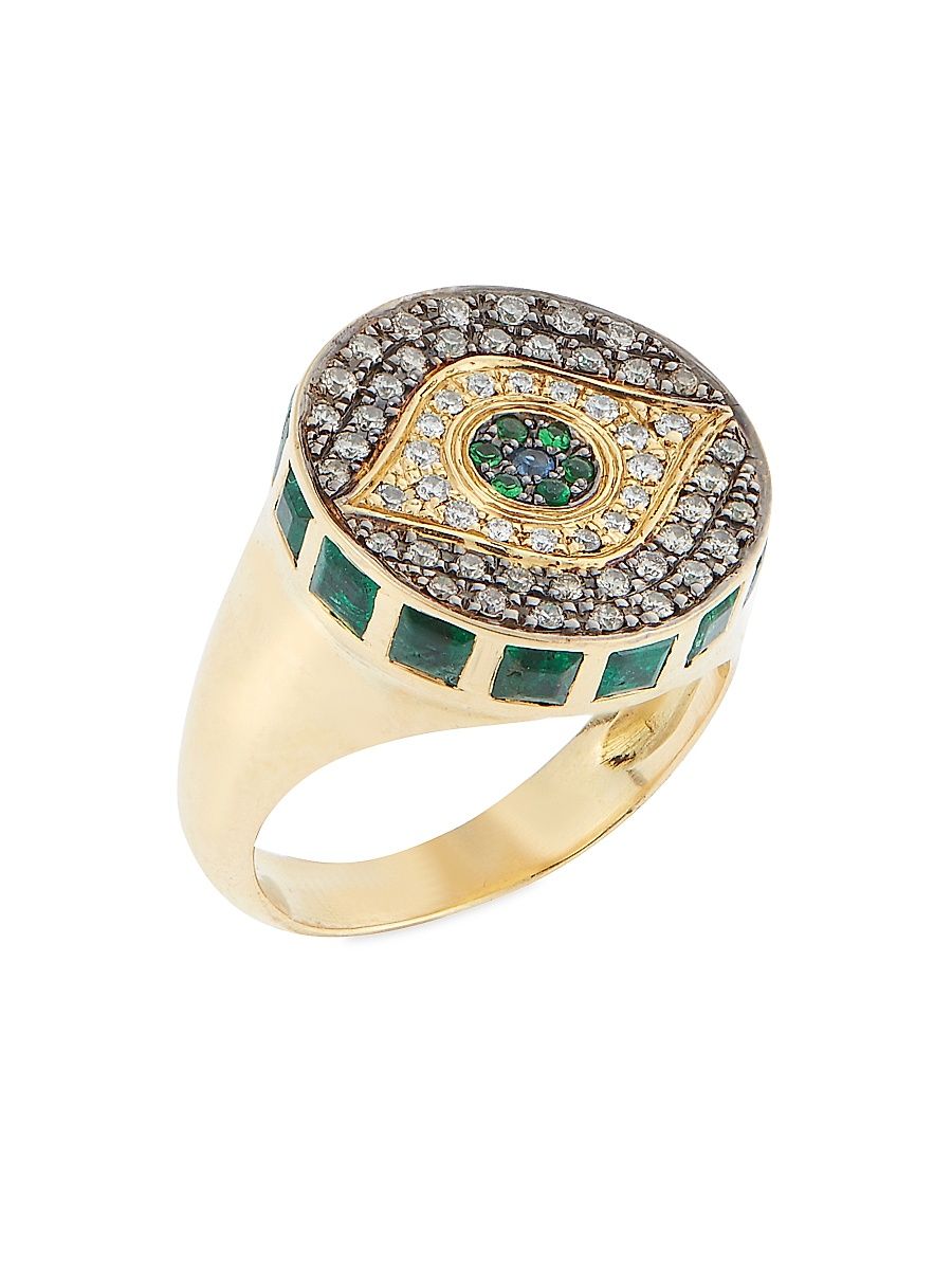 Women's Dawn Candy Chevalier 18K Yellow Gold & Multi-Gemstone Eye Pinky Ring - Size 7
