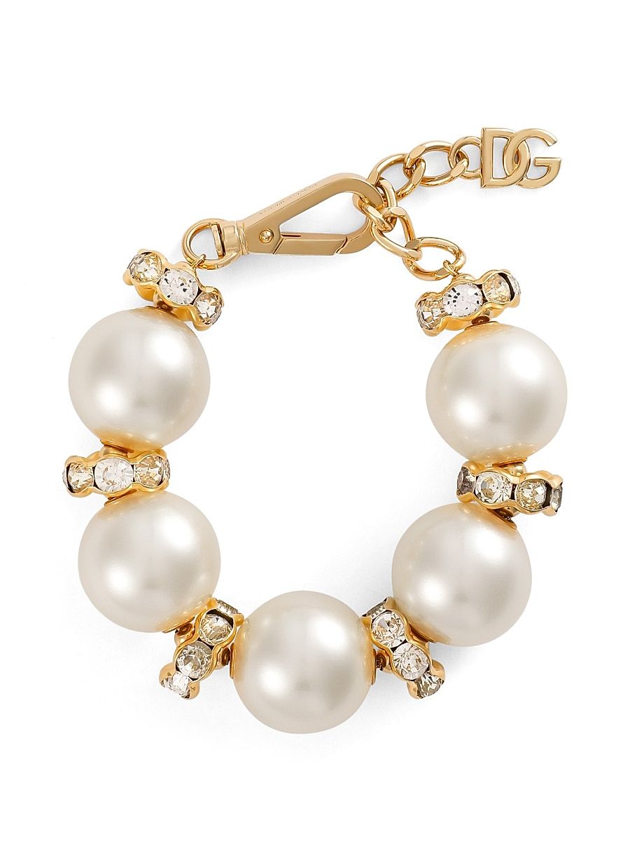 Women's Goldtone, Imitation Pearl & Glass Crystal Bracelet - White