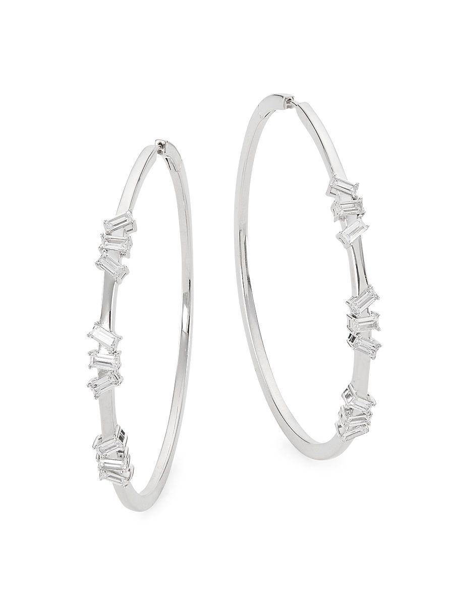 Women's Veritas Sterling Silver & Cubic Zirconia Hoop Earrings - Silver