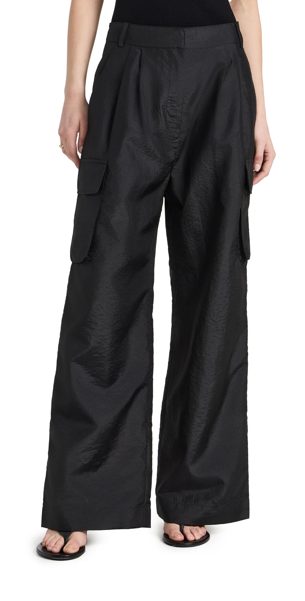 Tibi Crispy Nylon Pleated Cargo Pant Black 4