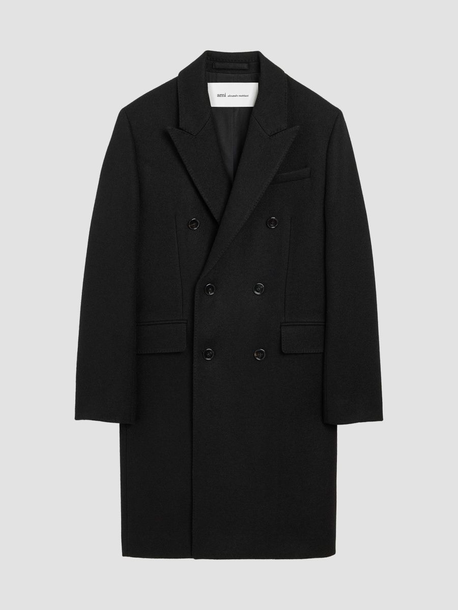 AMI Paris Women's Shawl Collar Wool Double-Breasted Coat - Black - Size 10