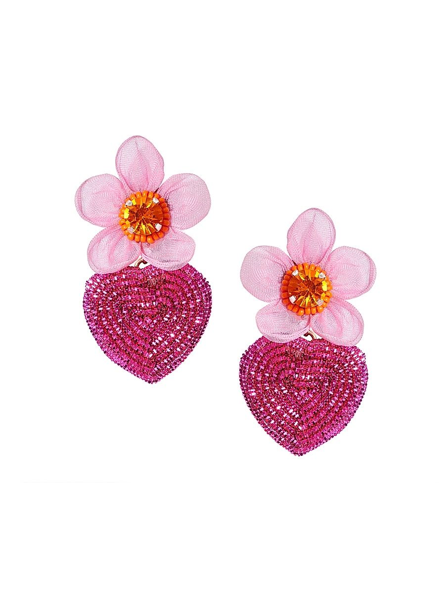 Women's Aphrodite Beaded Heart Drop Earrings - Pink Multi