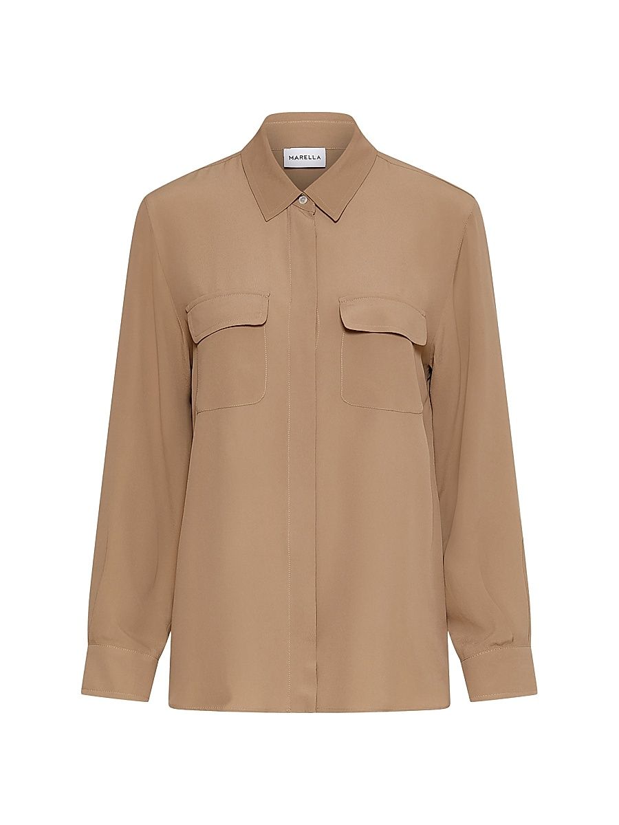 Women's Silk Blend Crepe Shirt - Natural - Size 12