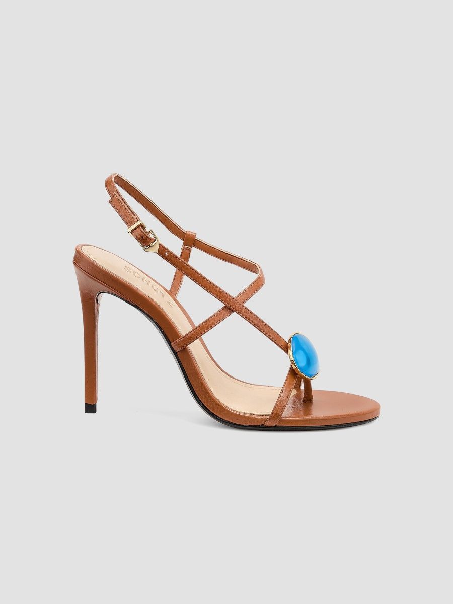 Schutz Women's Azure 100MM Leather Stiletto Sandals - Miele - Size 10