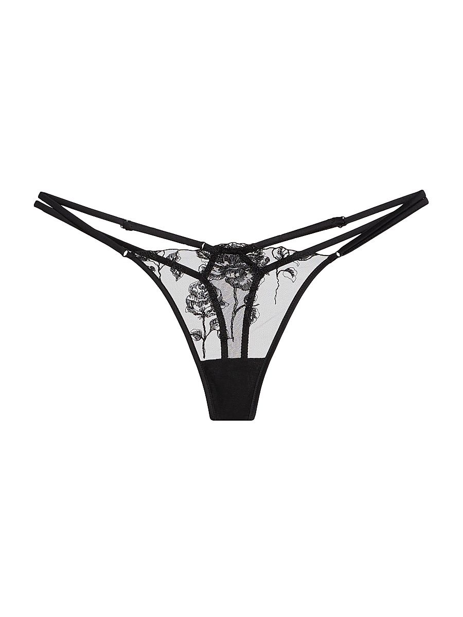 Women's Dominique Lace Thong - Black - Size XL