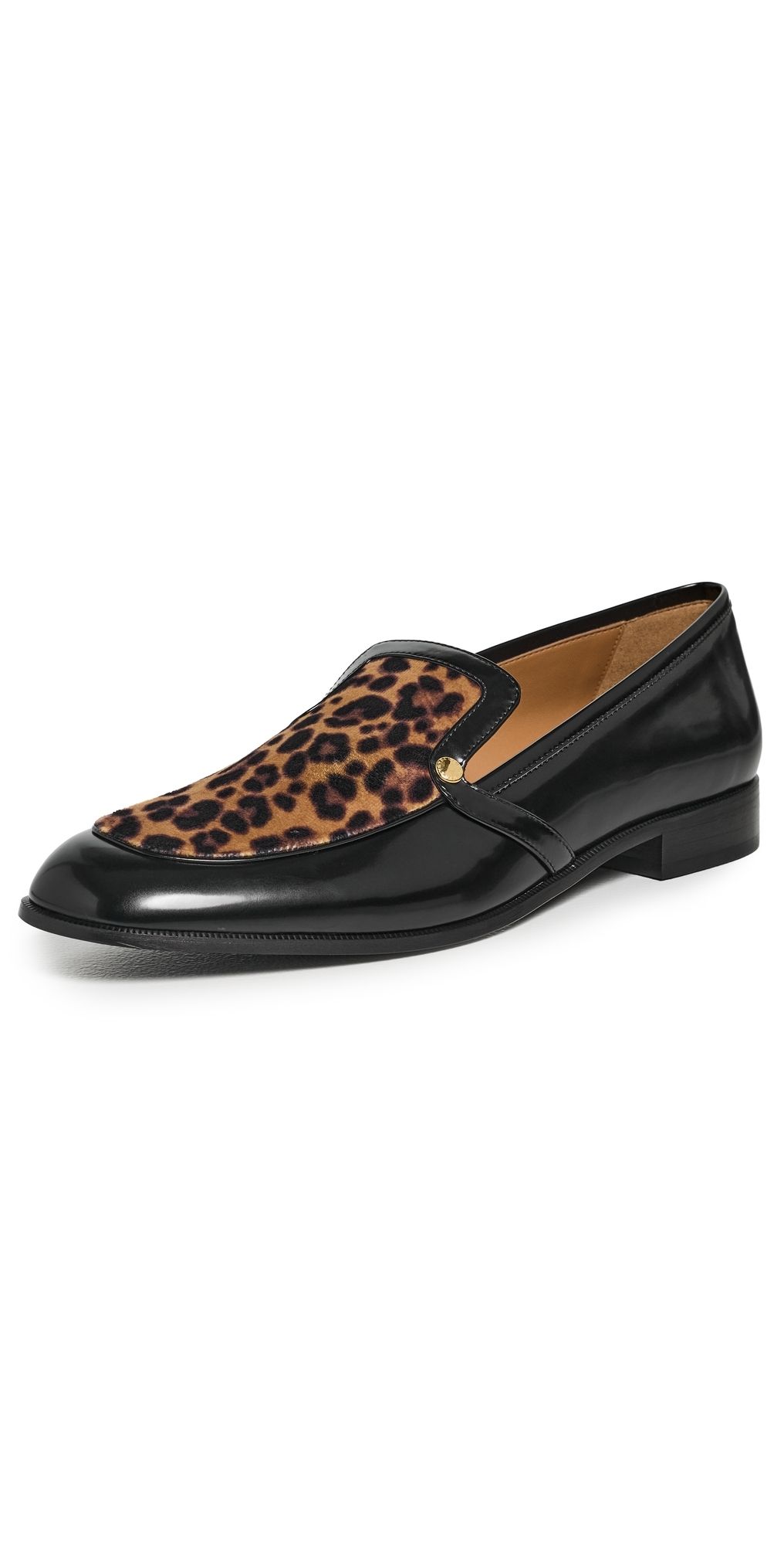 Stella McCartney Loafer Brushed Alter Mat & Leopard Printed Velvet Flats Black/Leopard 36