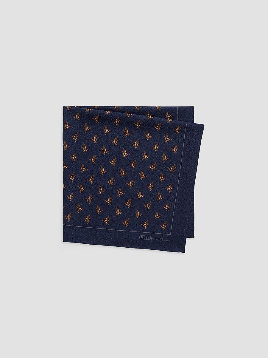 Men's Duck-Print Wool Challis Bandanna - Navy