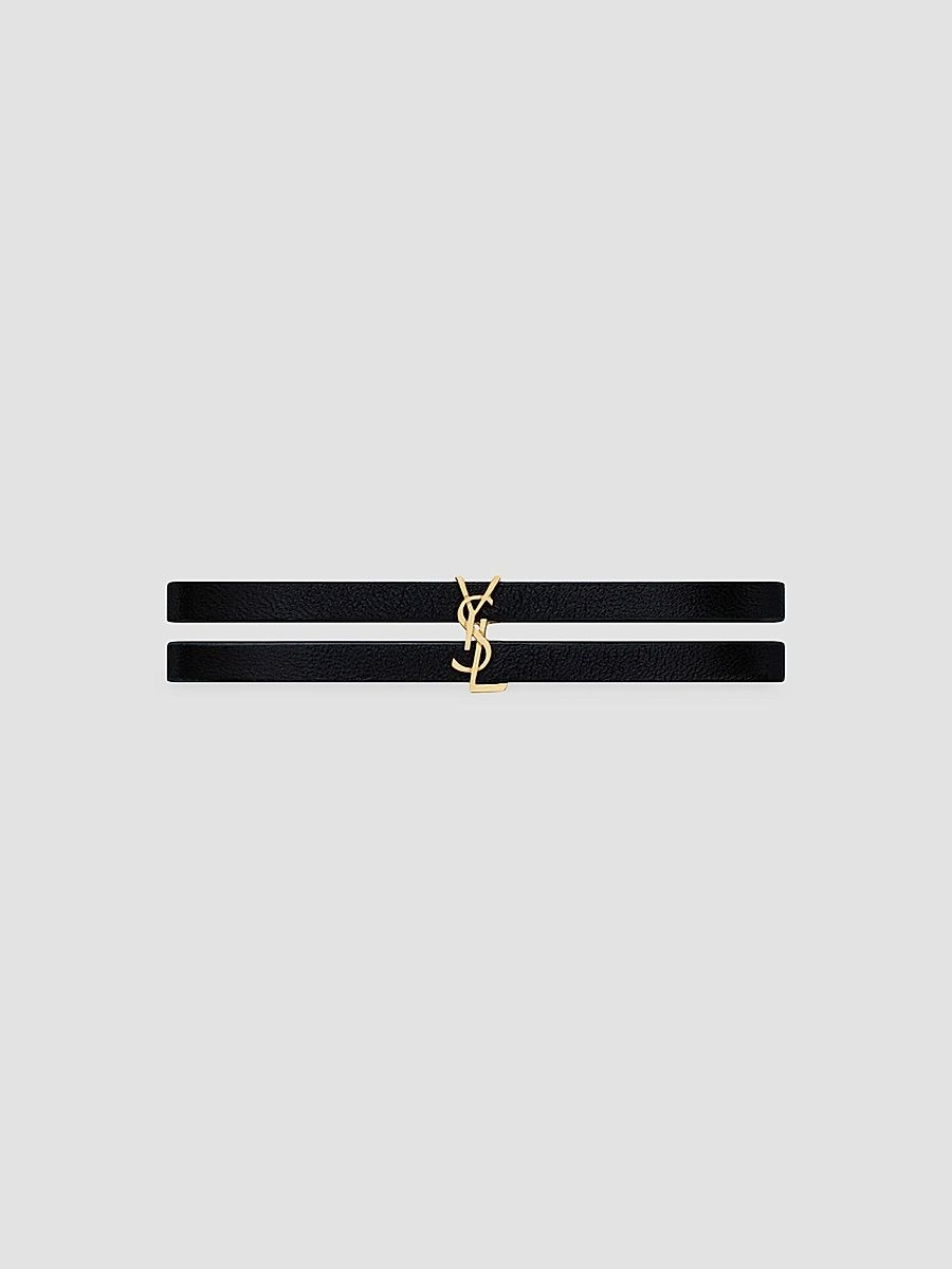 Saint Laurent Women's Cassandre Double-Strand Bracelet in Leather and Metal - Black Aged Gold - Size Large