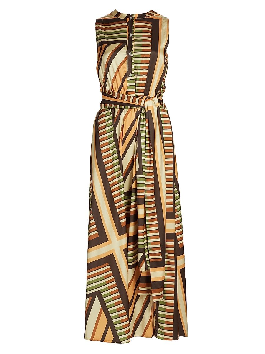 Women's Anabella Striped Satin Maxi Dress - Geo Scarf - Size Large