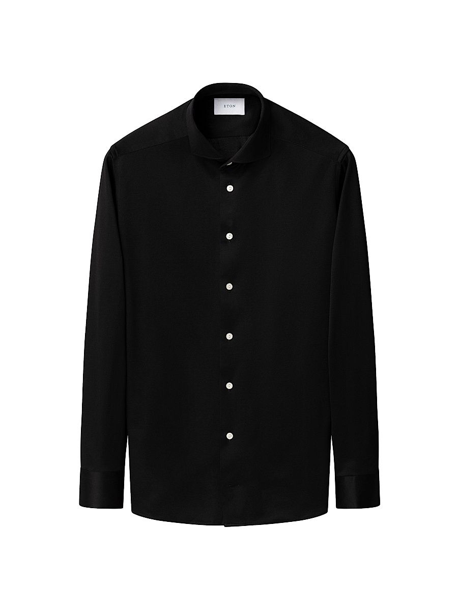 Men's Cotton Jacquard Contemporary-Fit Shirt - Black - Size 15