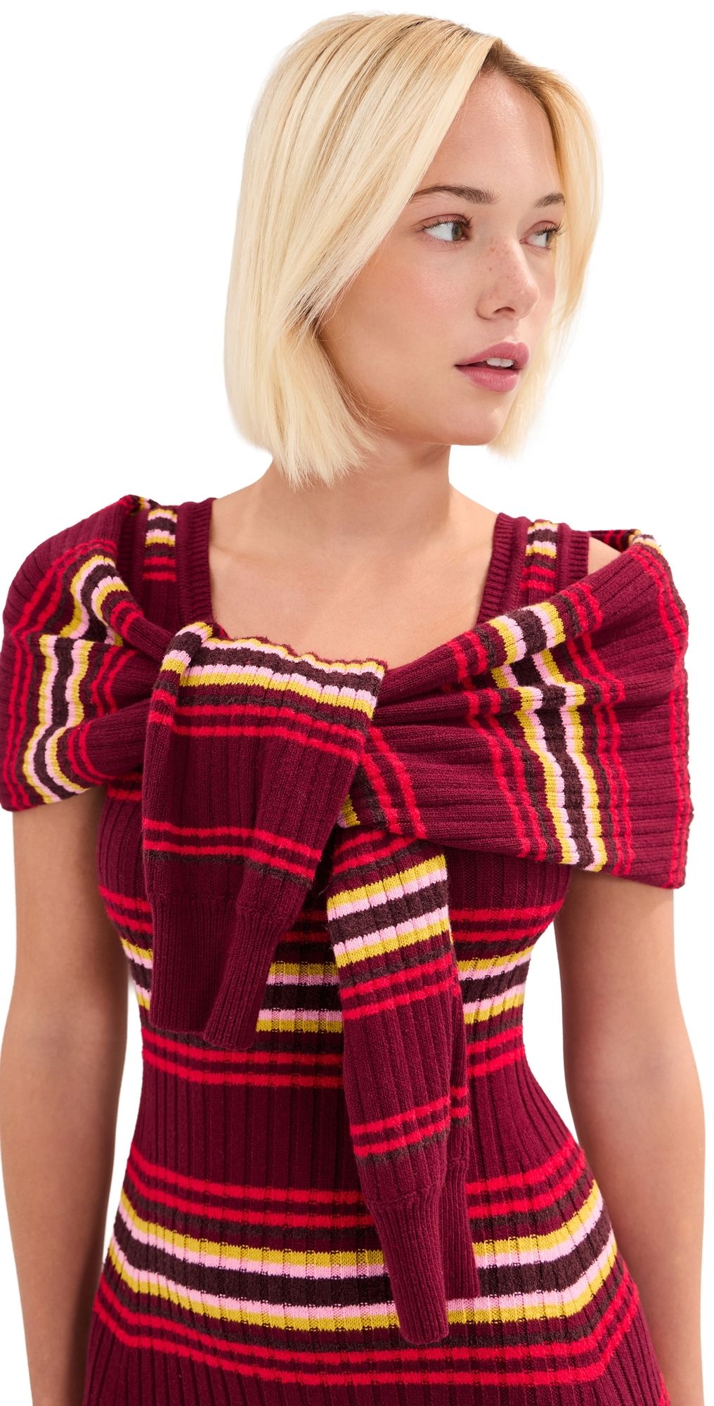 LE BOP Teller Convertible Shrug Cardigan Burgundy Stripe Multi M/L