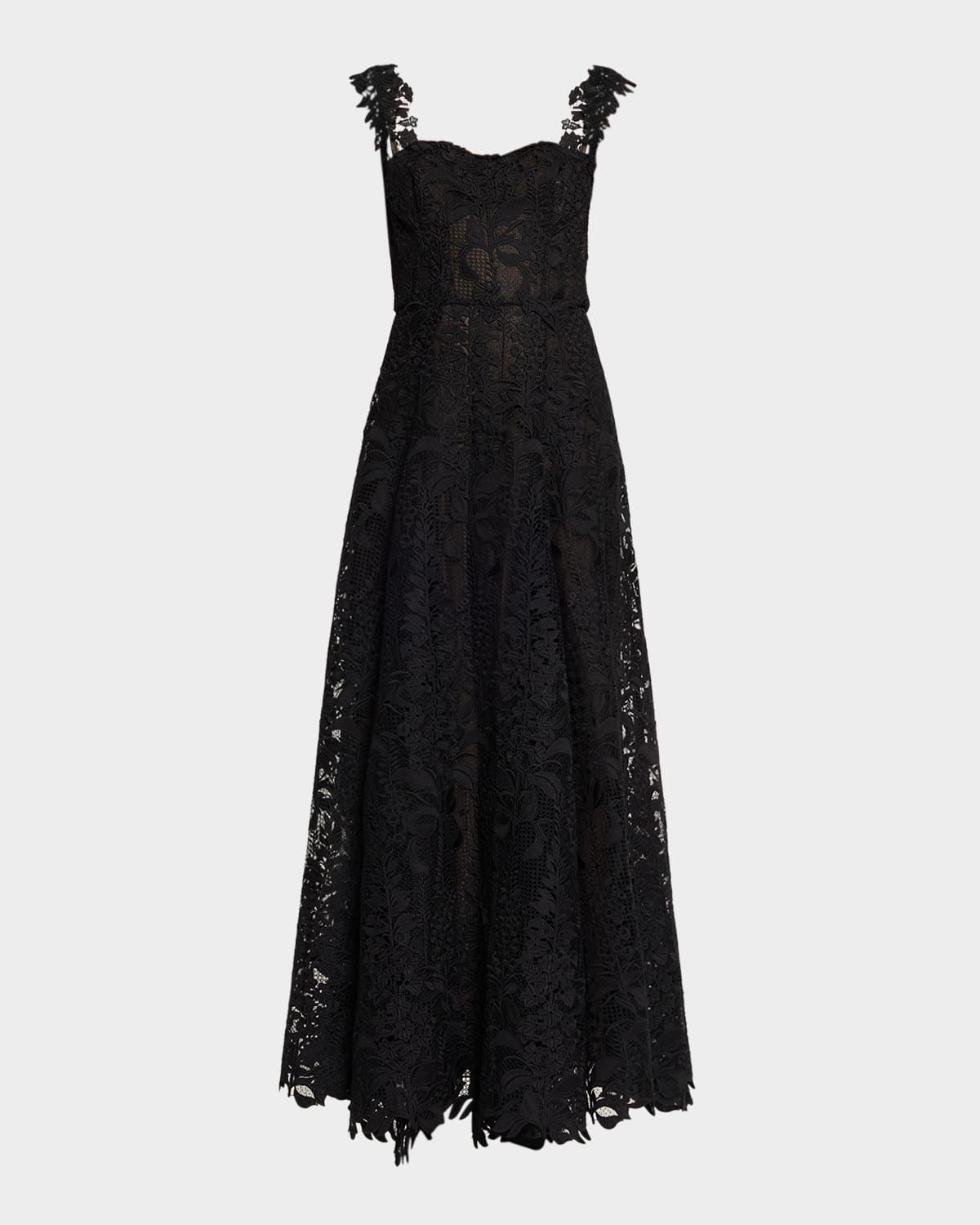Sleeveless Foxglove Lace Sweetheart-Neck Gown