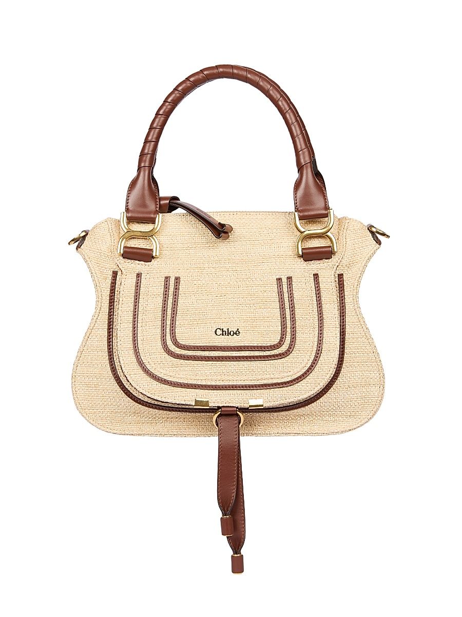 Women's Small Marcie Double Carry Raffia & Leather Satchel - Hot Sand