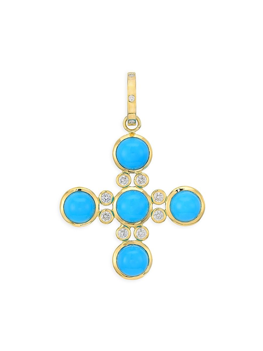 Women's Florence86 18K Yellow gold, Turquoise & Diamond Four Elements Cross Pendant - Turquoise