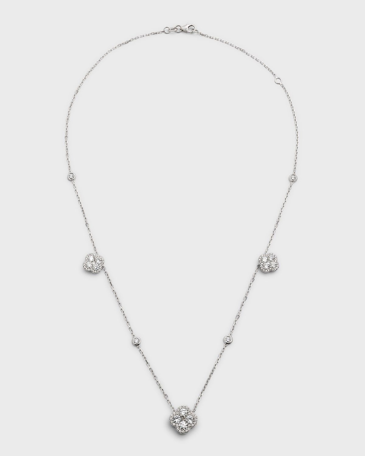 18K White Gold Diamond Flower Station Necklace, 18"L, 3.00tcw