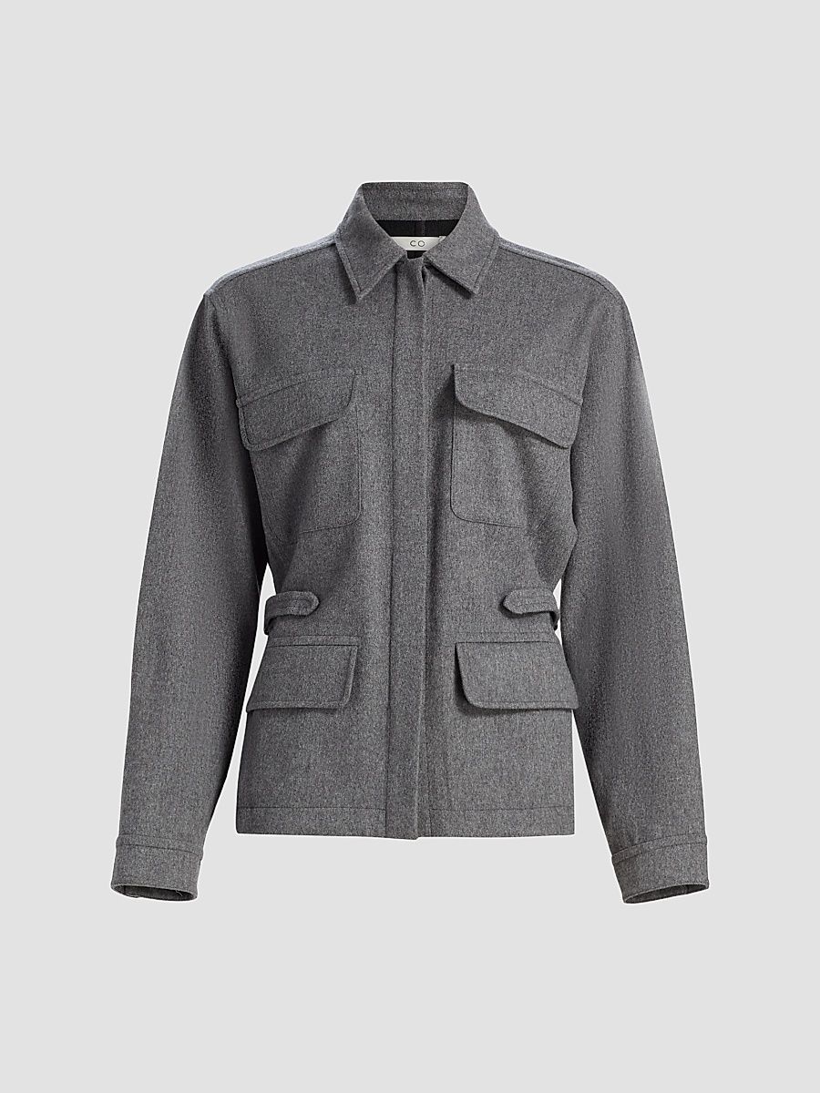 Co Women's Workwear Wool-Cashmere Shirt Jacket - Grey Melange - Size XL