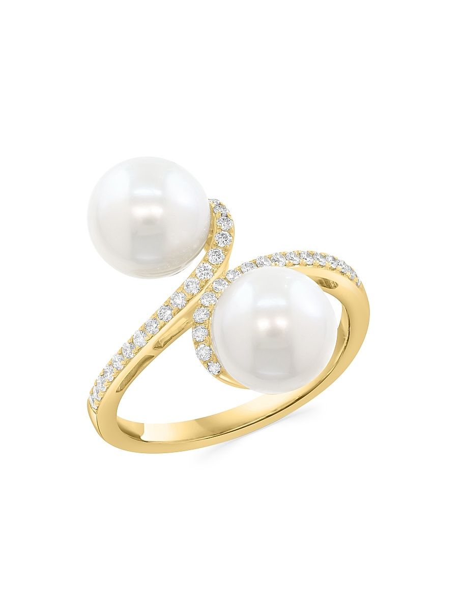 Women's 18K Yellow Gold, Freshwater Pearl & 0.20 TCW Diamond Ring - Yellow Gold - Size 7