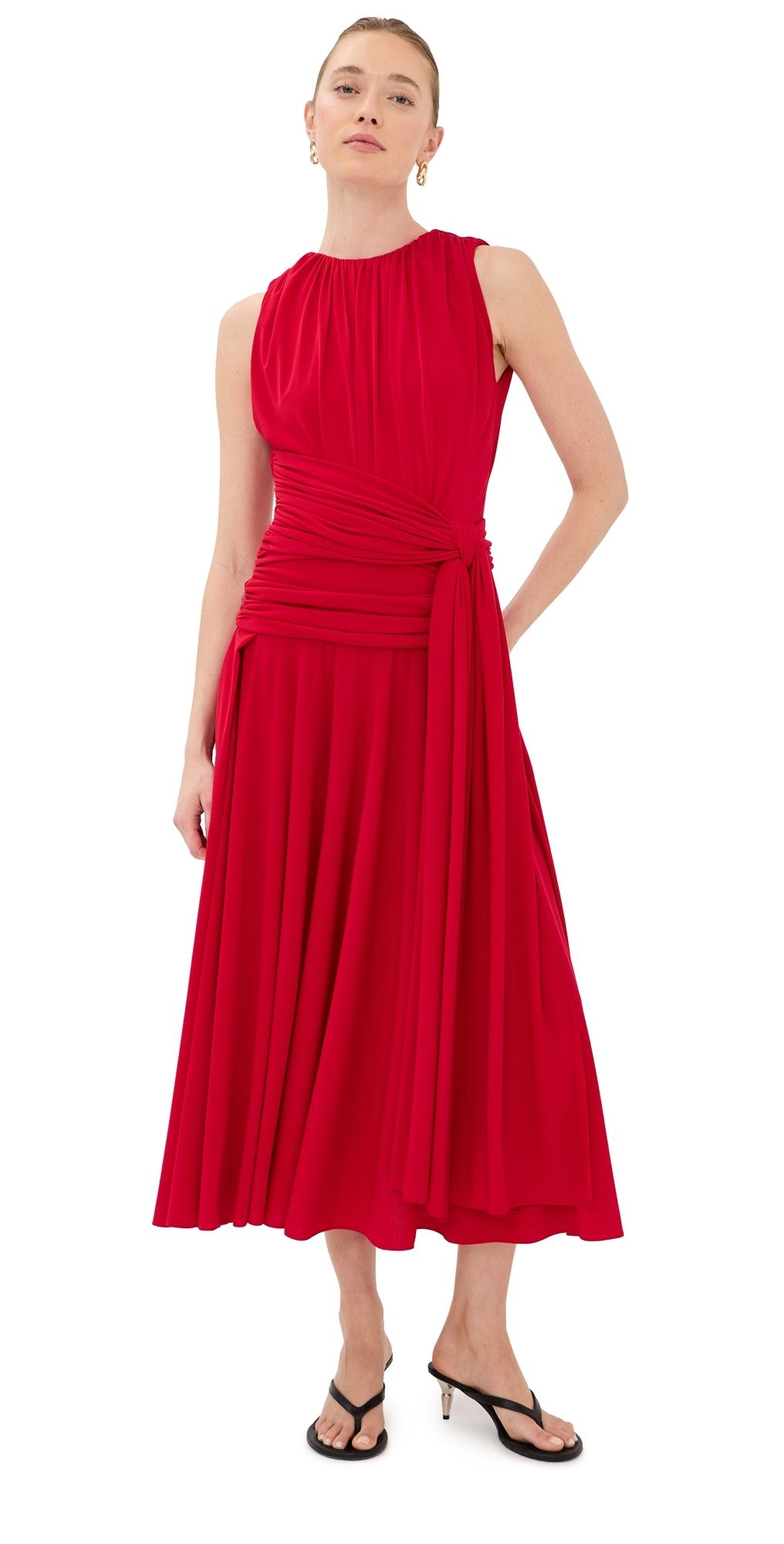 Brandon Maxwell The Isadora Knot-Detailed Draped Maxi Dress Red 4