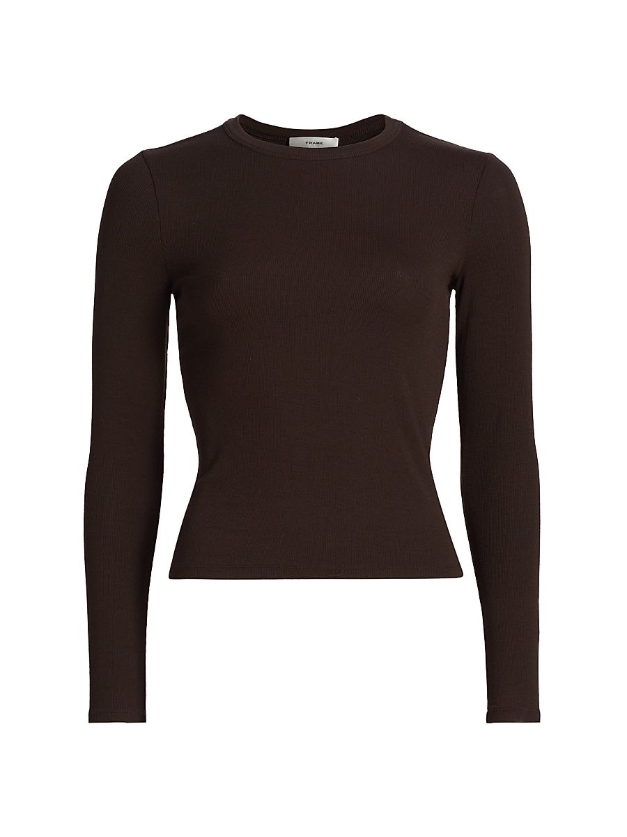 Women's The Rib Crewneck Long-Sleeve T-Shirt - Coffee - Size XL