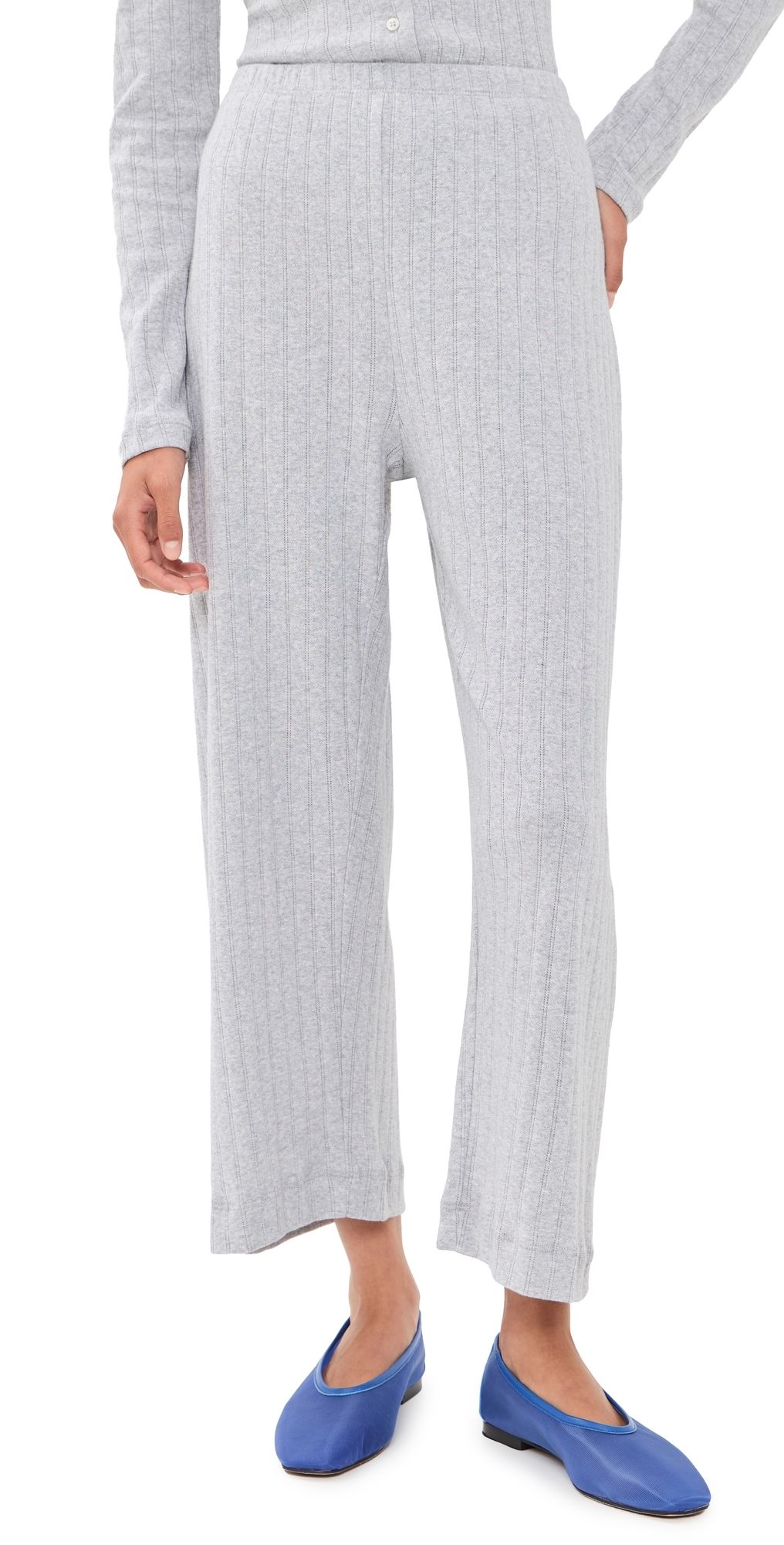 Leset Pointelle Crop Wide Leg Pants Light Grey Melange XS