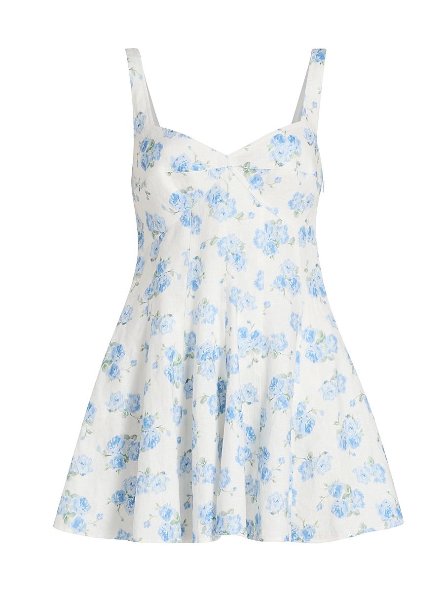 Women's Nabi Floral Linen A-Line Minidress - Blue Marina - Size 8