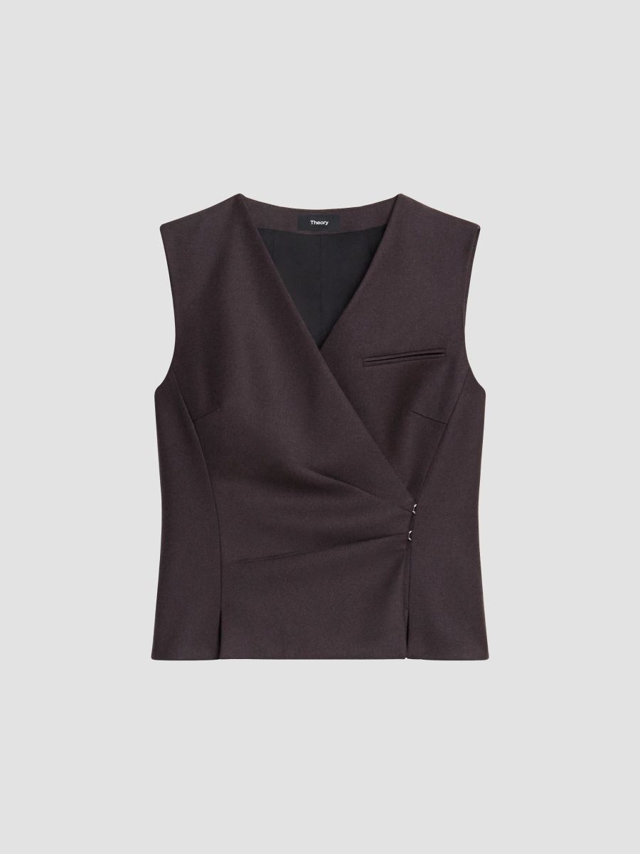 Theory Women's Shrunken Wrap Vest - Cacao - Size 14