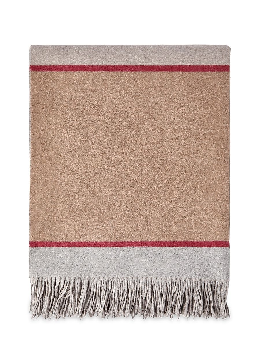 Silk Color Block Throw with Fringe - Light Grey