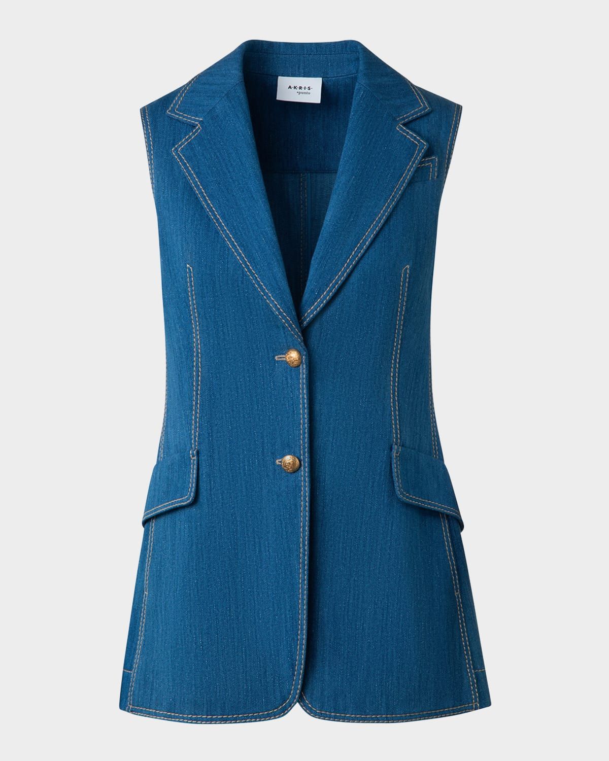 Washed Cotton Denim Single Breasted Vest