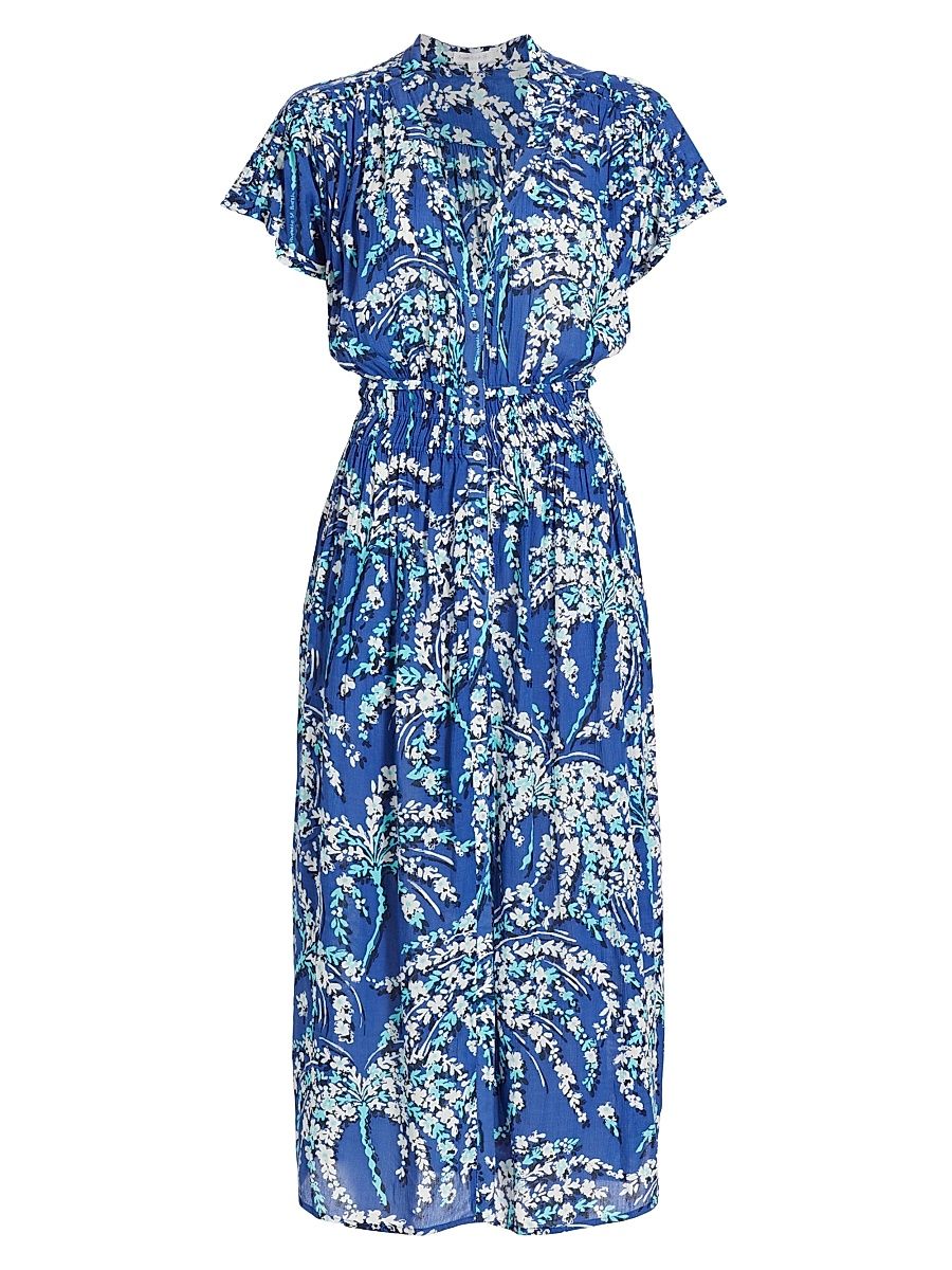 Poupette St Barth Women's Becky Floral Midi-Dress - Royal Palmery - Size Large