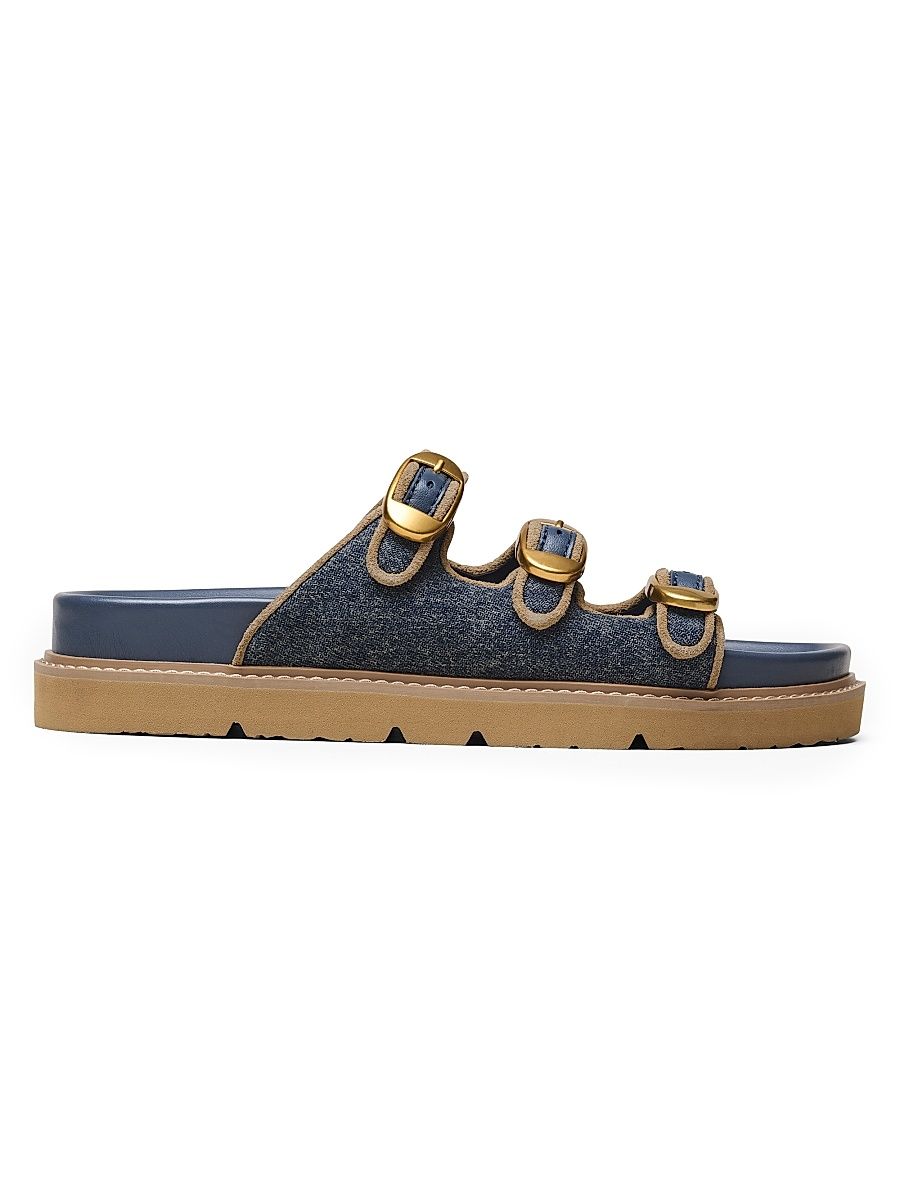 Women's The Kiki Denim-Suede Slides - Dark Wash Indigo - Size 6 Sandals