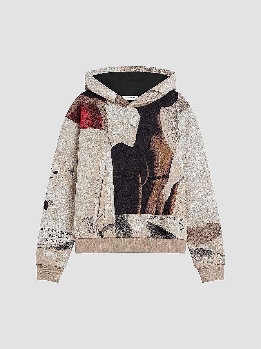 Givenchy Men's Couture Seam Hoodie with Ripped Papers Jacquard - Multicolored - Size XXXL