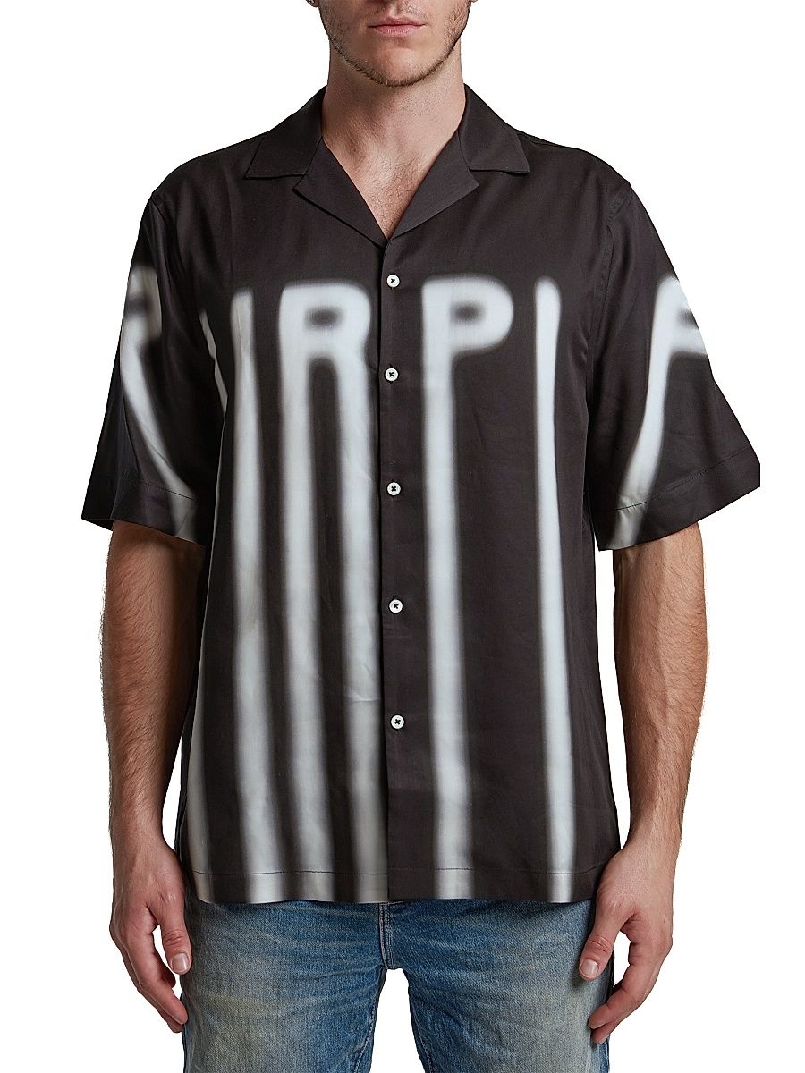 Men's Faded Logo Camp Shirt - Black - Size Large